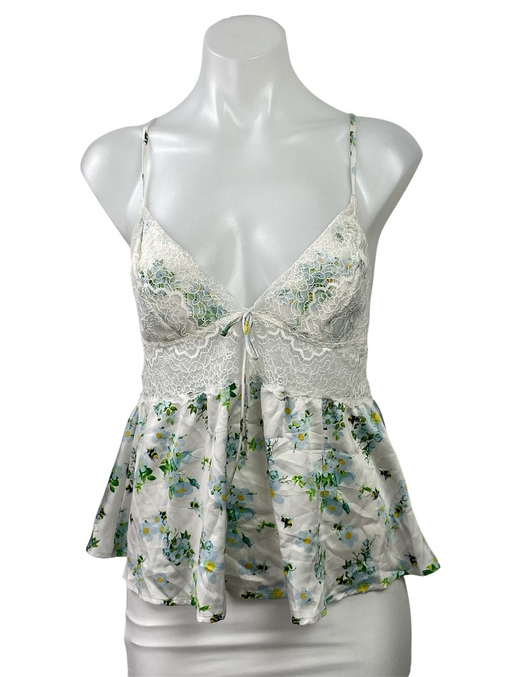 Victoria's Secret Green Floral Lace Sleeveless Cami Tank Peplum Blouse Top M
